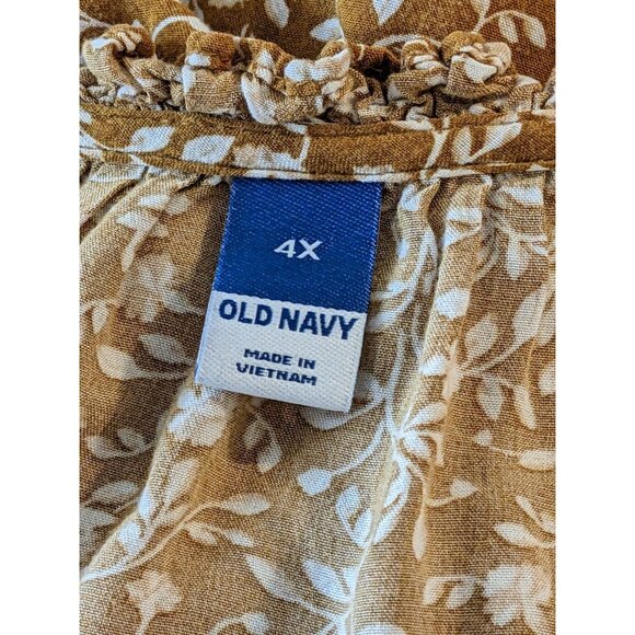 Old Navy Womens Floral Split Neck Poet Blouse Size 4X Caramel Brown Long Sleeve - Picture 5 of 6